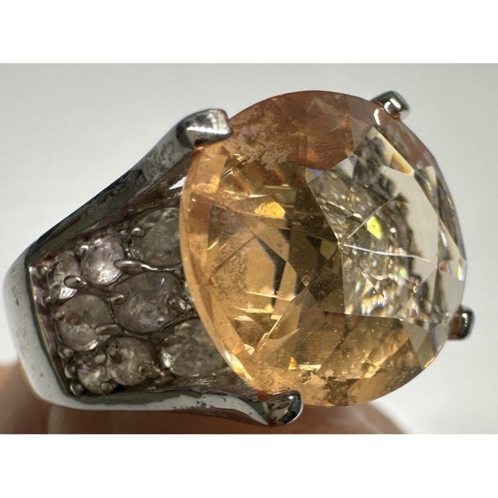 Park Lane Women's Ring Size 9 CZ Accent Crystals W/ Citrine Faceted Oval Stone